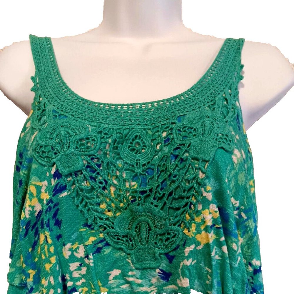 Candies Multi-Tiered Tank Top Womens Large Multicolor Lace Sleeveless 100% Rayon - Picture 5 of 7
